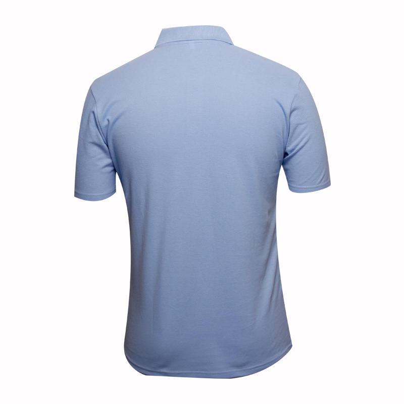 blue polo shirts with pocket on chest with printed logo