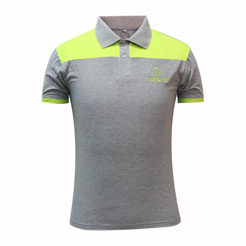Gray polo collar shirts with green cuffs