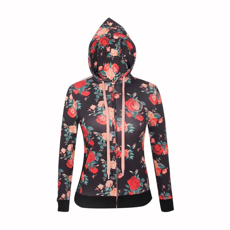 red hoodie fashion full printing ladies coat